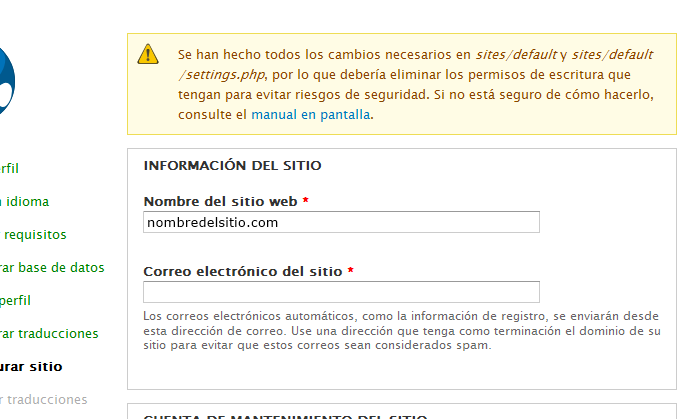 Configuración de la instalación.