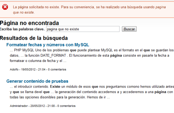 Página no encontrada con búsqueda.